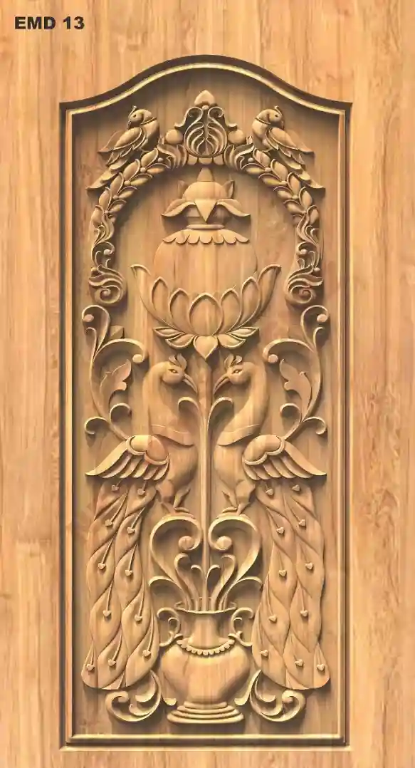 3D Peacock & Kalash Single Door